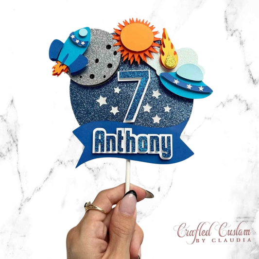 Outer Space Kids 6” 3D Cake Topper (Cardstock)