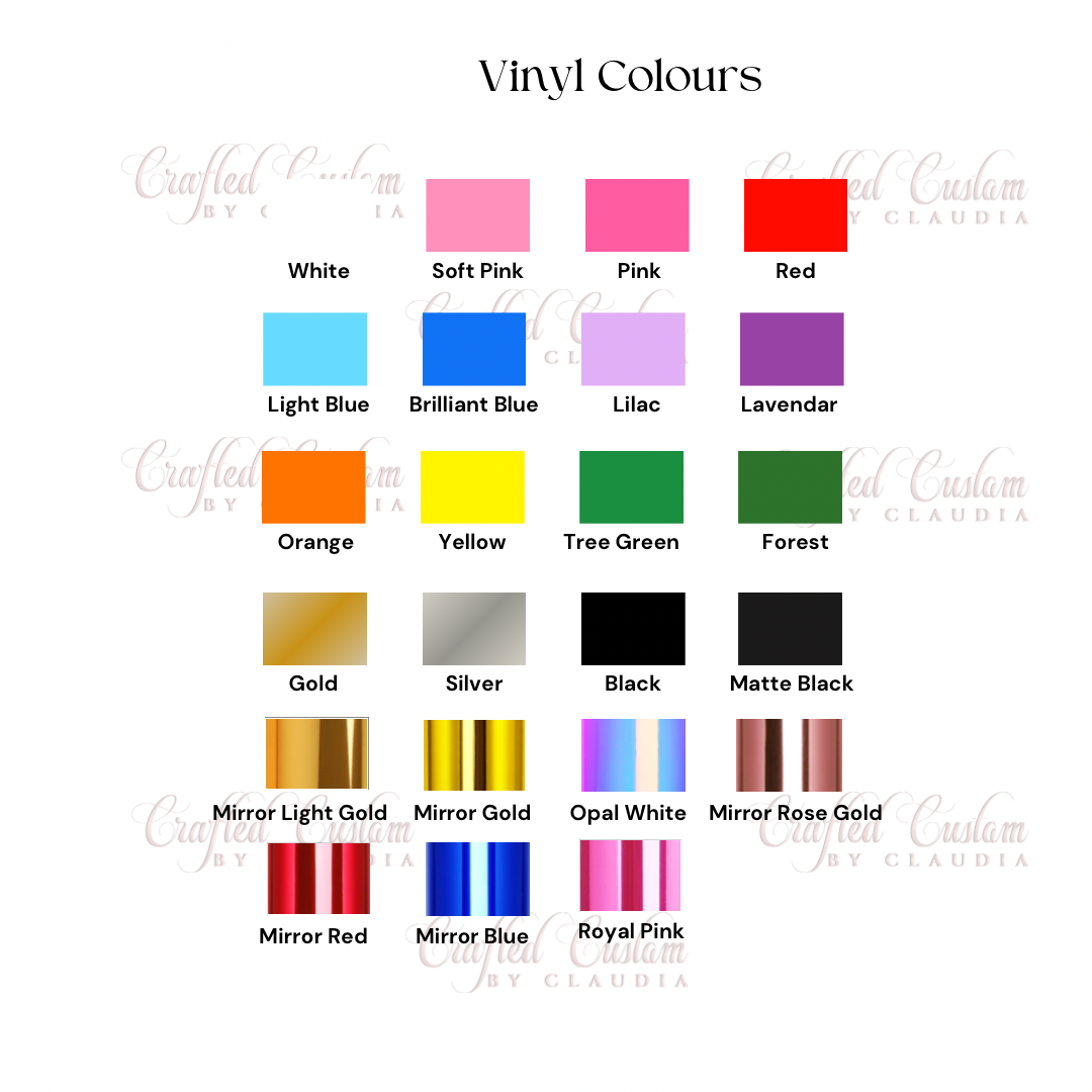 Custom permanent vinyl colour chart | vinyl colours