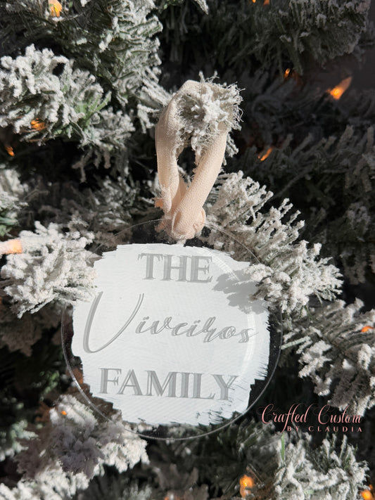 Acrylic round personalized family name ornament 